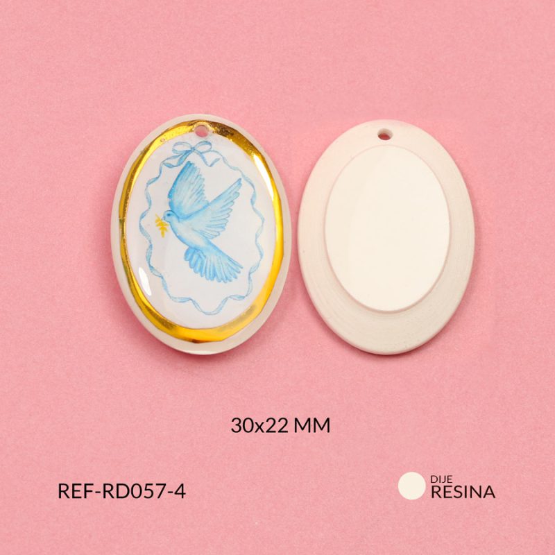 Dije Paloma de la paz en resina 30x22mm con borde dorado