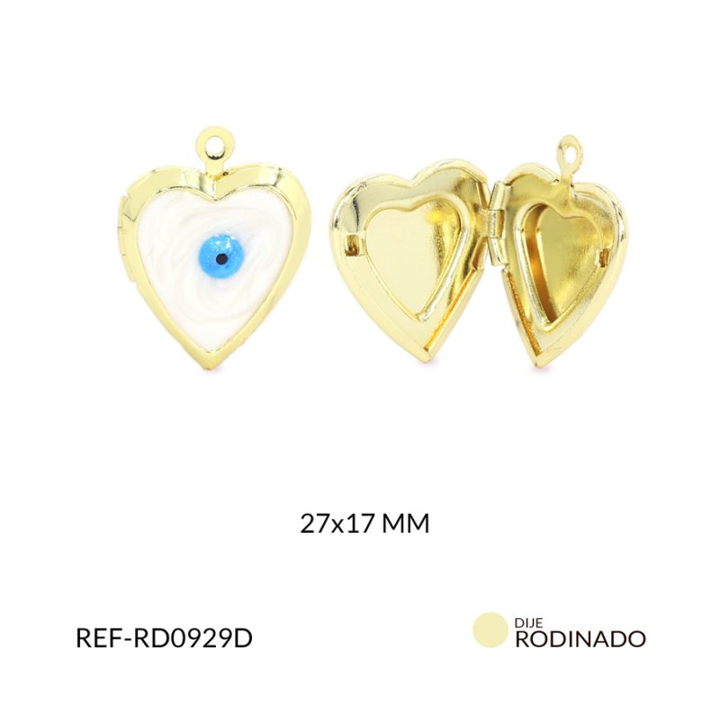 Dije rodinado corazón relicario 27x17mm x und