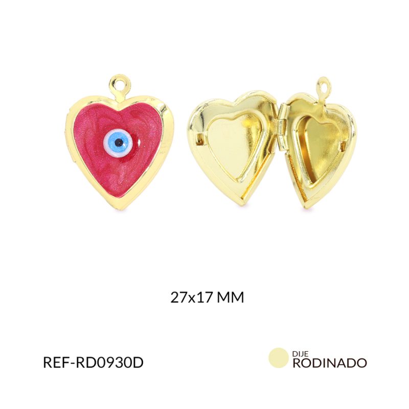 Dije rodinado corazón relicario 27x17mm x und