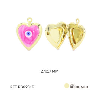 Dije rodinado corazón relicario 27x17mm x und