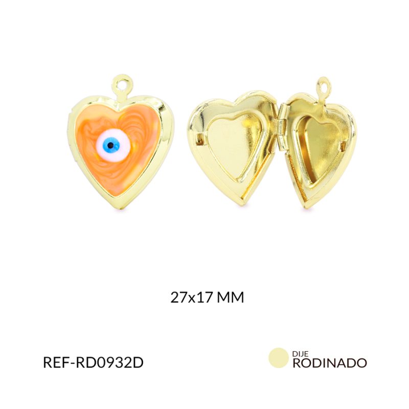 Dije rodinado corazón relicario 27x17mm x und