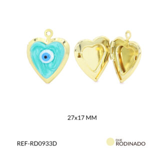 Dije rodinado corazón relicario 27x17mm x und
