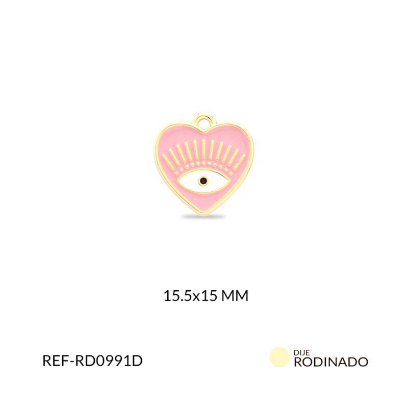 Dije rodinado corazón 15.5 x 15mm x und