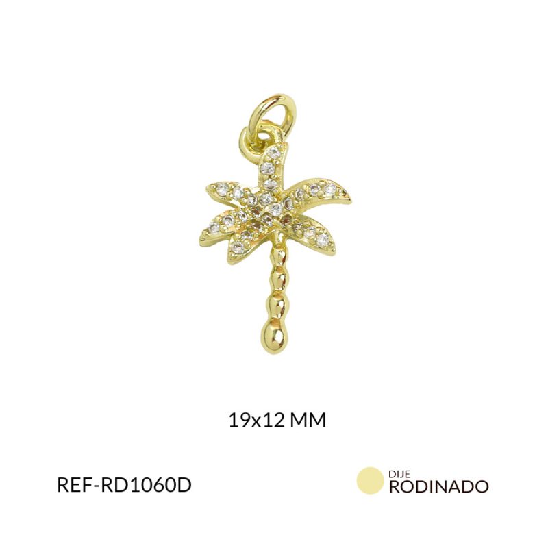 Dije rodinado palmera brillante 19x12mm