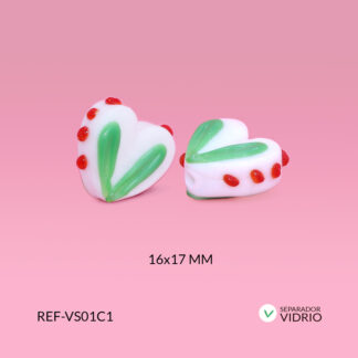 Separador vidrio corazón blanco centro verde 16x17mm
