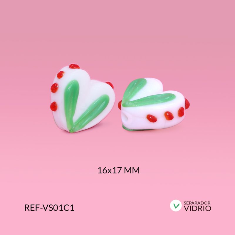 Separador vidrio corazón blanco centro verde 16x17mm