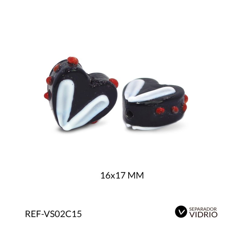 Separador vidrio corazón negro centro blanco 16x17mm