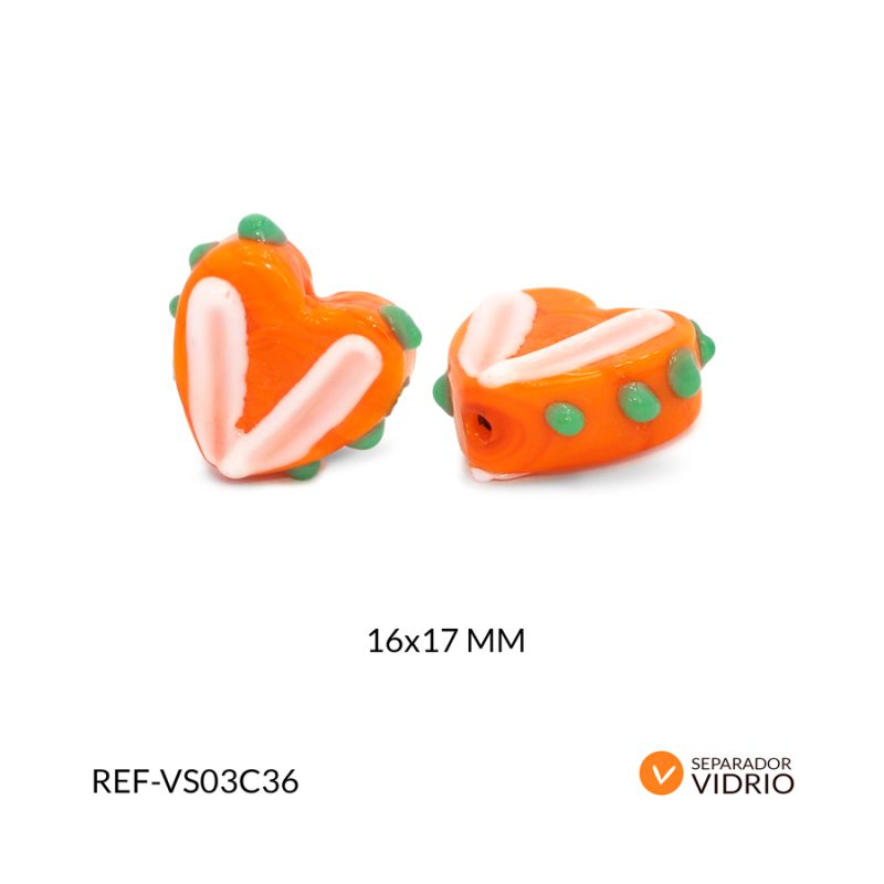 Separador vidrio corazón naranja centro blanco 16x17mm