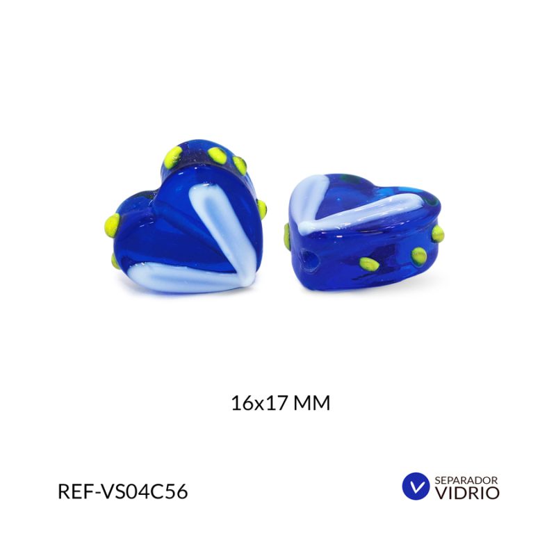 Separador vidrio corazón azul rey centro blanco 16x17mm