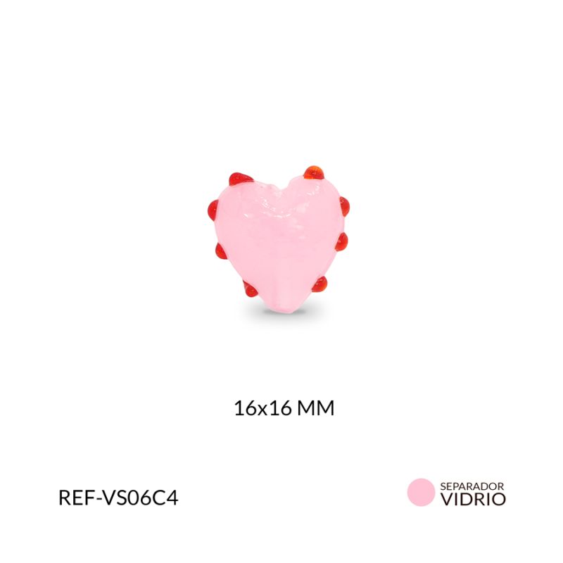 Separador vidrio corazón liso rosado 8 puntos rojos 16mm