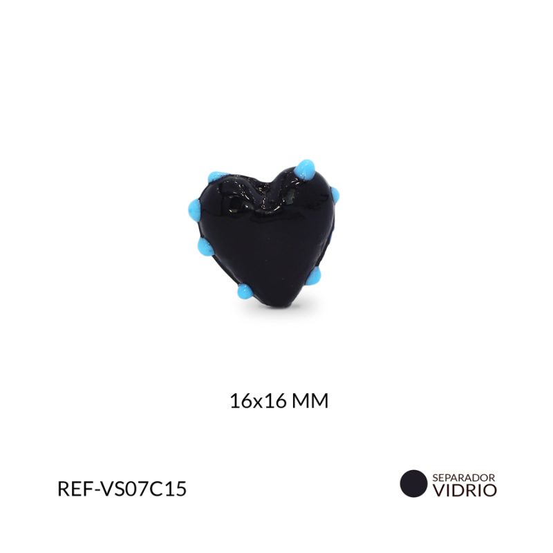 Separador vidrio corazón liso negro 8 puntos azules 16mm