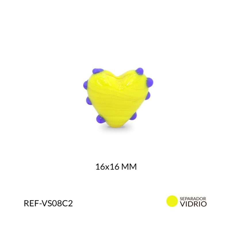 Separador vidrio corazón liso amarillo 8 puntos azules 16mm