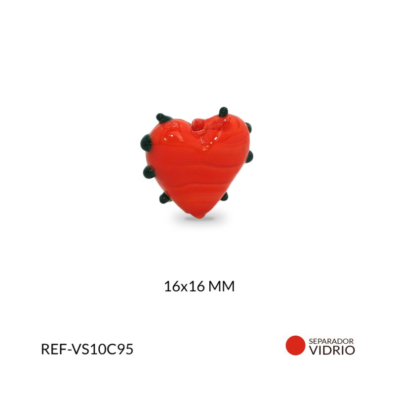 Separador vidrio corazón liso rojo 8 puntos negros 16mm