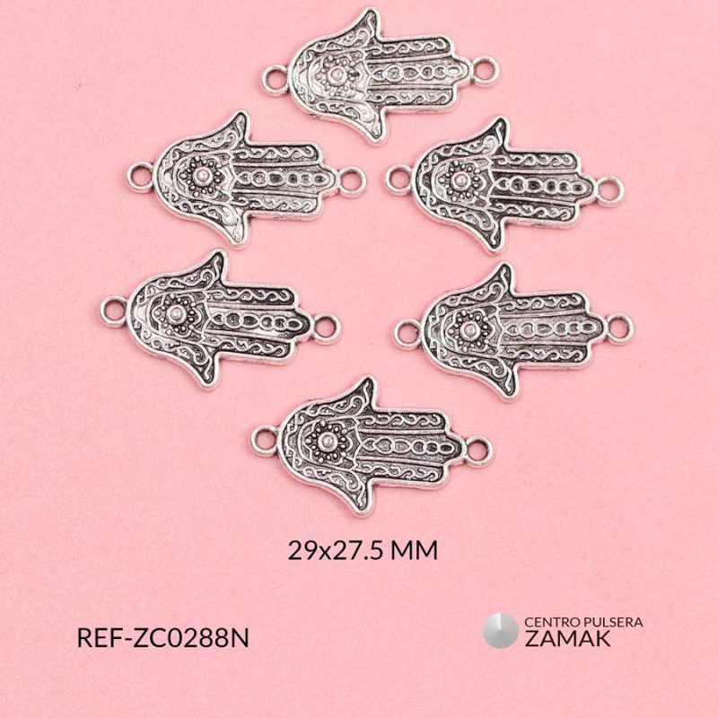 Centro pulsera zamak mano hamnsa 29x27.5mm x 6unds