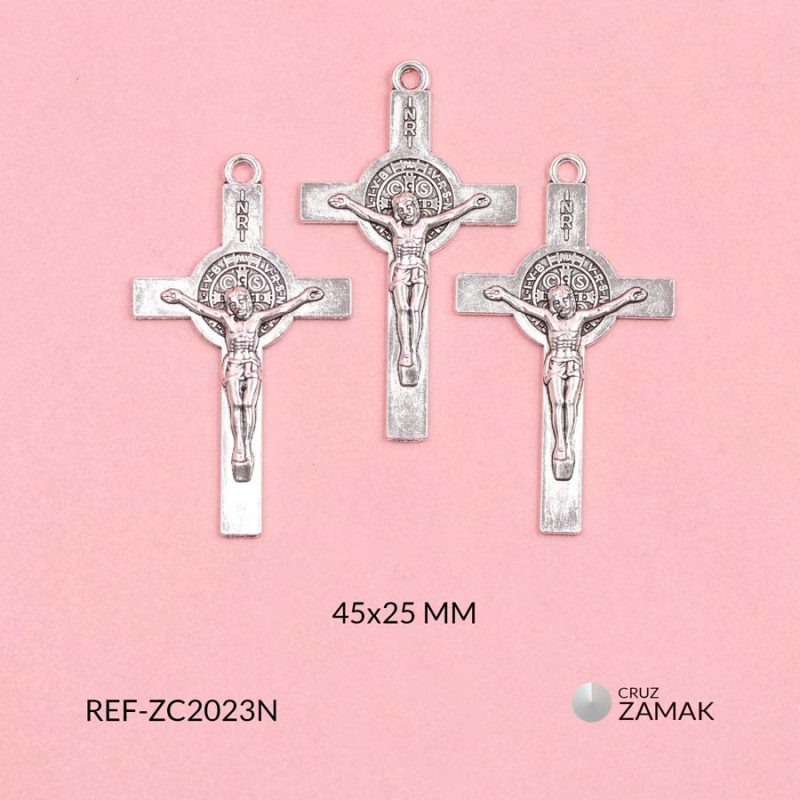 Cruz zamak cristo relieve San Benito 45x25mm