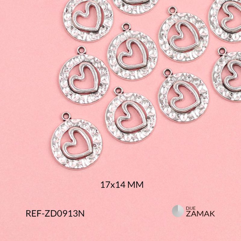 Dije zamak circulo martillado silueta corazón 17x14mm