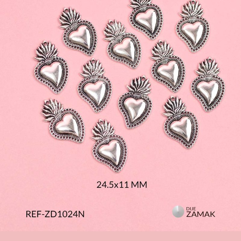 Dije zamak sagrado corazón con llamas 24.5x11mm