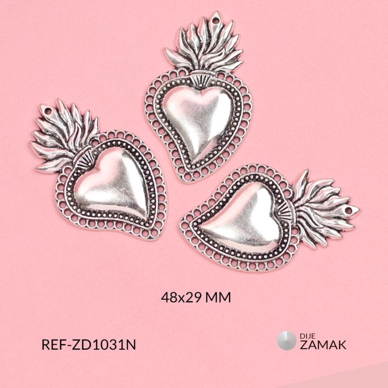 Dije zamak Sagrado Corazón con llamas 48x29mm