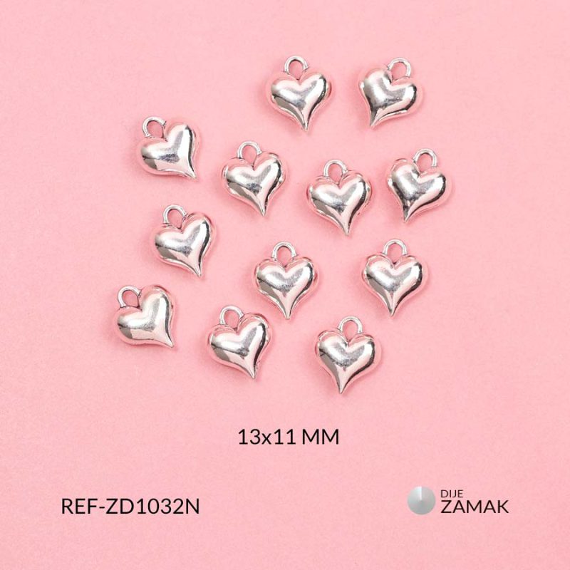 Dije zamak corazón inflado macizo 13x11mm