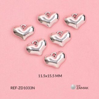 Dije zamak corazón inflado macizo 11.5x15.5mm x 6unds