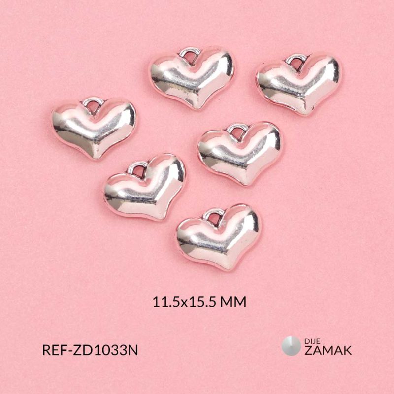 Dije zamak corazón inflado macizo 11.5x15.5mm