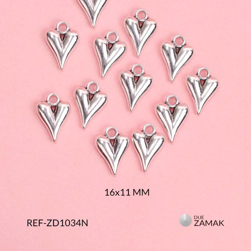 Dije zamak corazón alargado inflado macizo 16x11mm