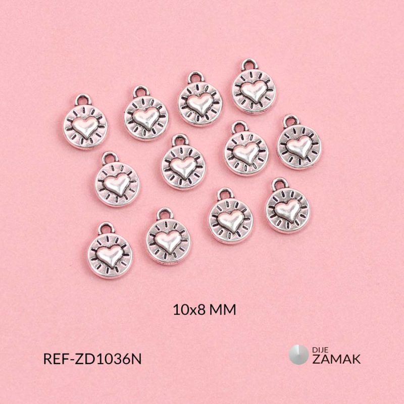 Dije zamak circulo corazón en relieve 10x8mm