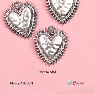 Dije zamak corazón con corona y destellos 39x34mm x 3unds
