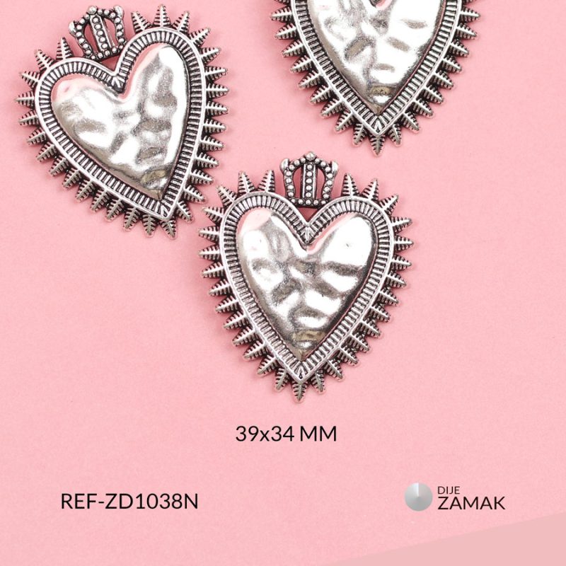 Dije zamak corazón con corona y destellos 39x34mm