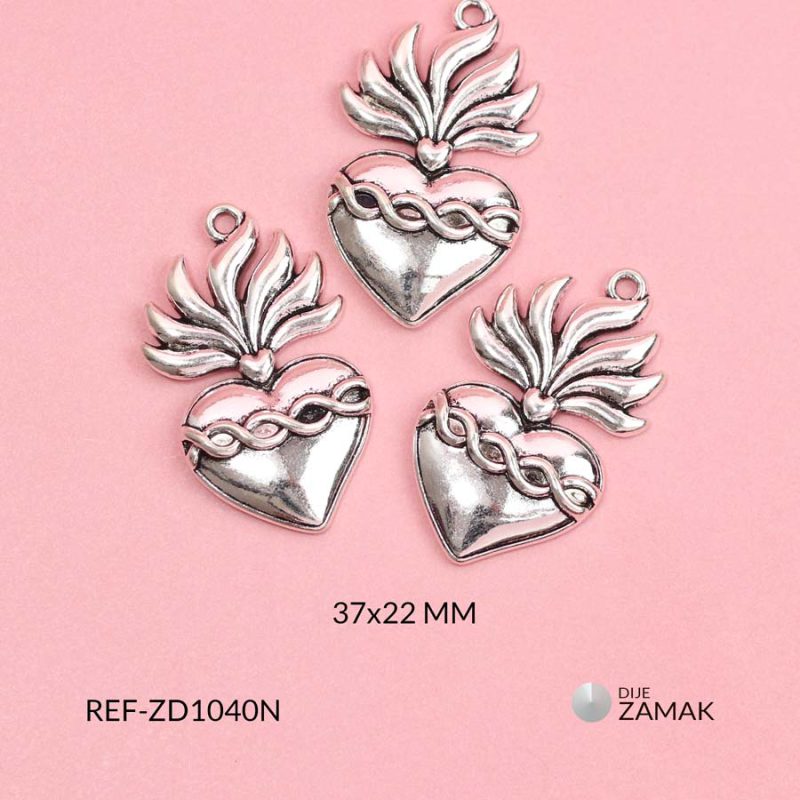 Dije zamak corazón trenzado con llamas 37x22