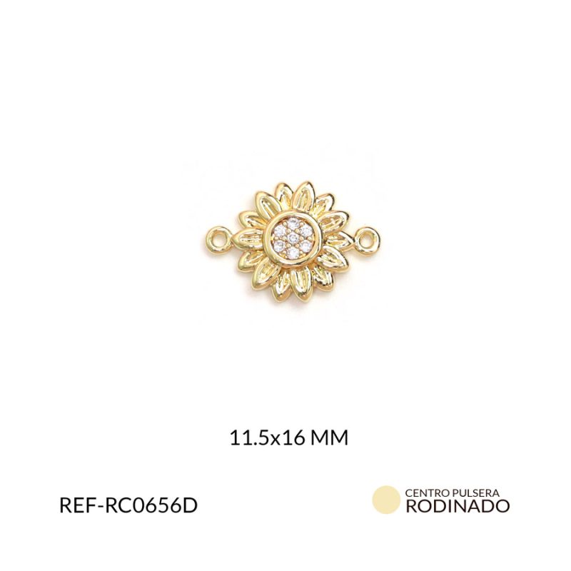 Centro pulsera  rodinado flor 11.5x16mm x und