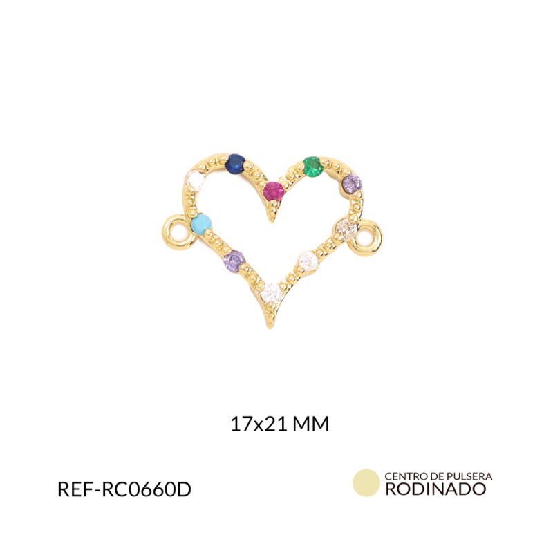Centro pulsera rodinado silueta corazón 17x21mm x und