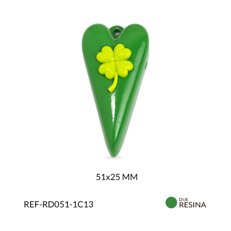 Dije resina corazón trébol 51x25mm x und