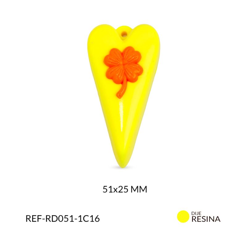Dije resina corazón trébol 51x25mm x und
