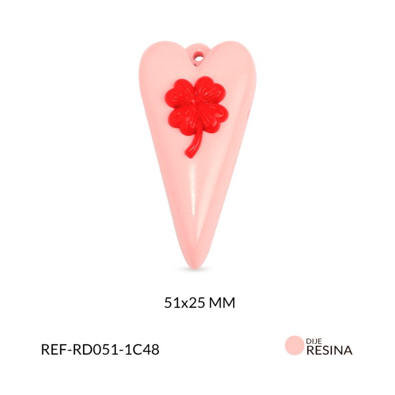 Dije resina corazón trébol 51x25mm x und