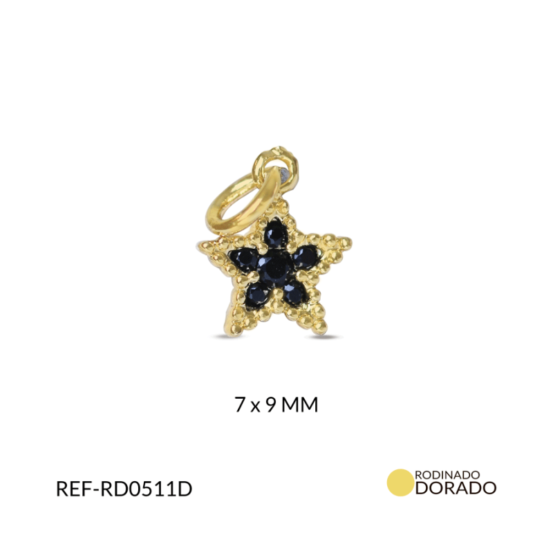 Dije rodinado estrella circón negro x und