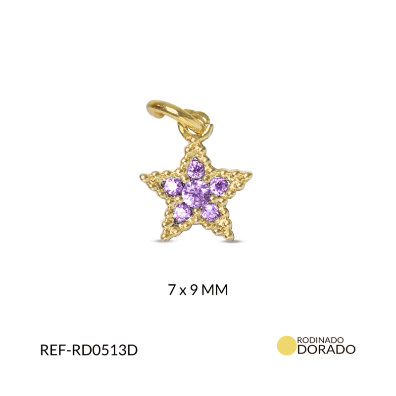 Dije rodinado estrella circón lila x und
