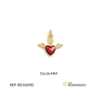 Dije rodinado corazón alas 15x16mm x und