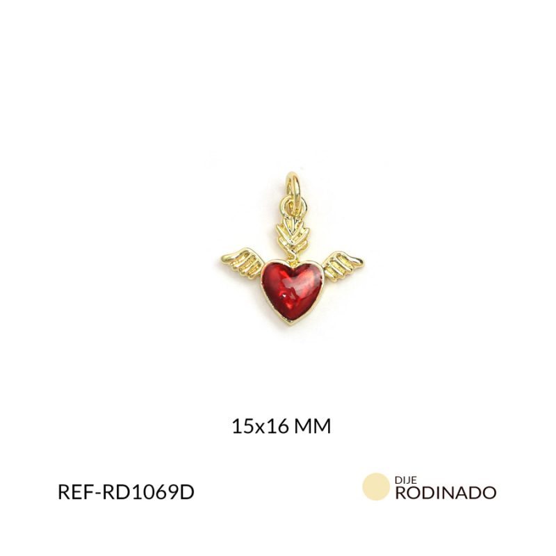 Dije rodinado corazón alas 15x16mm x und