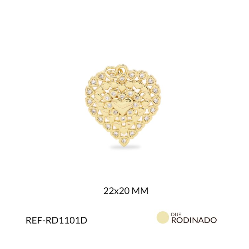 Dije rodinado silueta corazones 22x20mm x und