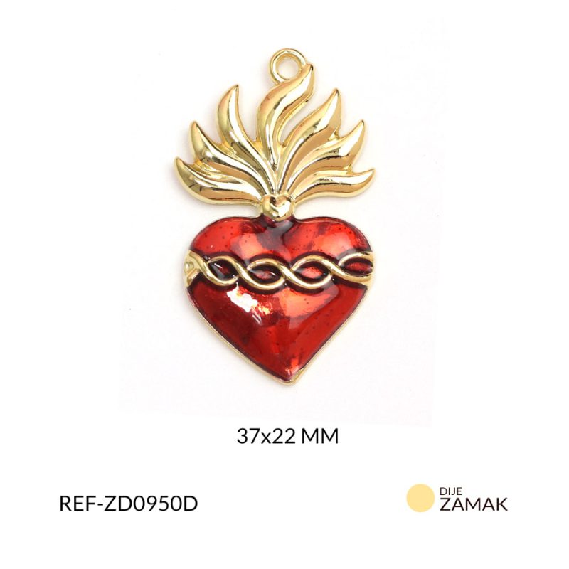 Dije corazón con llamas rojo en Zamak 37x22mm