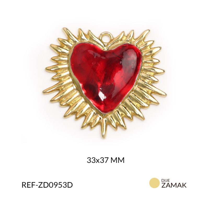 Dije corazón con destellos rojo en Zamak 33x37mm