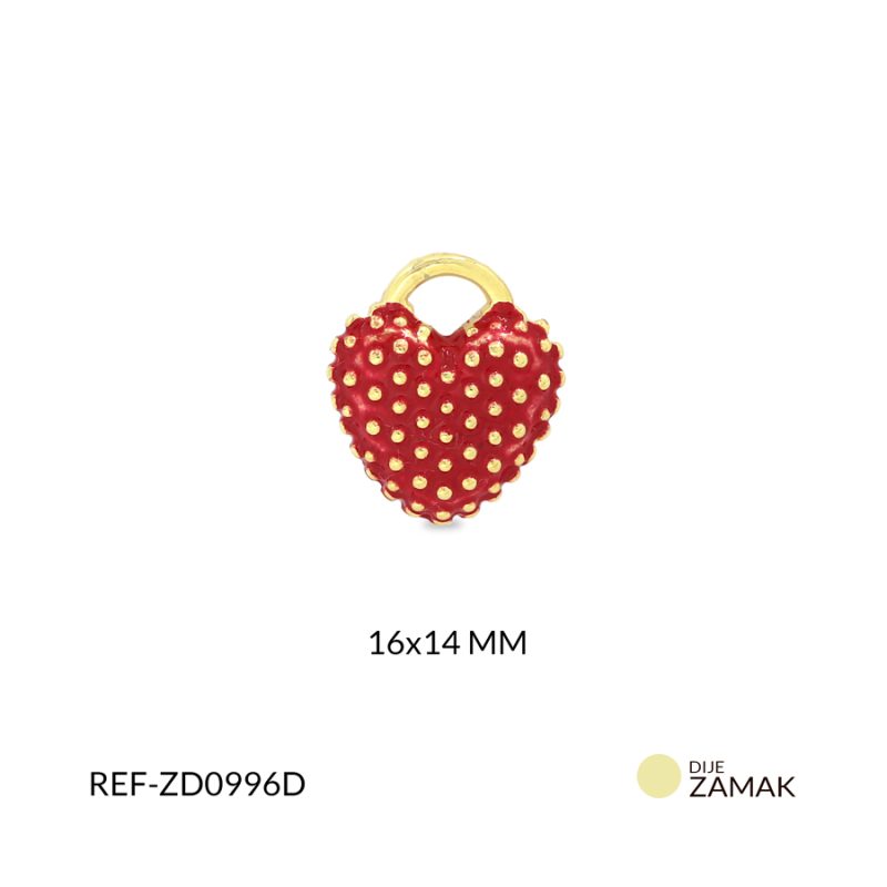 Dije zamak corazon rojo puntos 16x14mm x und