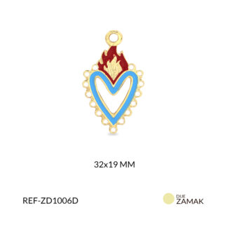 Dije zamak corazón azul fuego 32x19mm x und