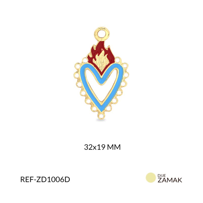 Dije zamak corazón azul fuego 32x19mm x und