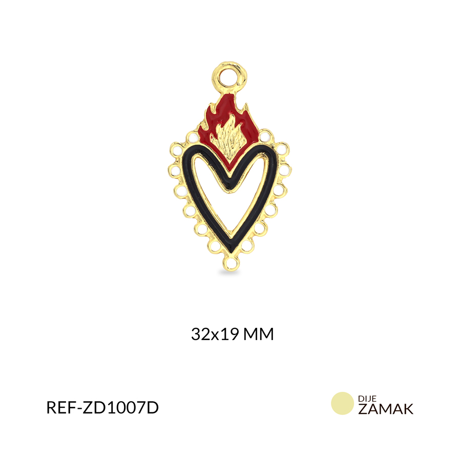 Dije zamak corazon negro fuego 32x19mm x und