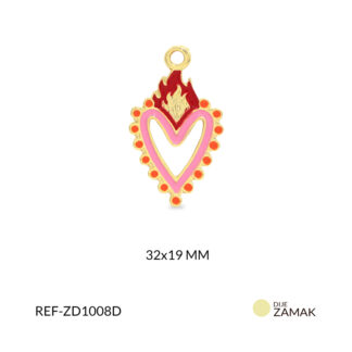 Dije zamak corazón rosa fuego 32x19mm x und
