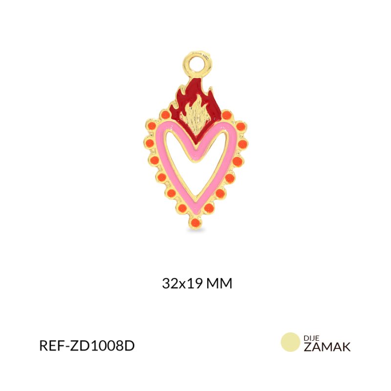 Dije zamak corazón rosa fuego 32x19mm x und