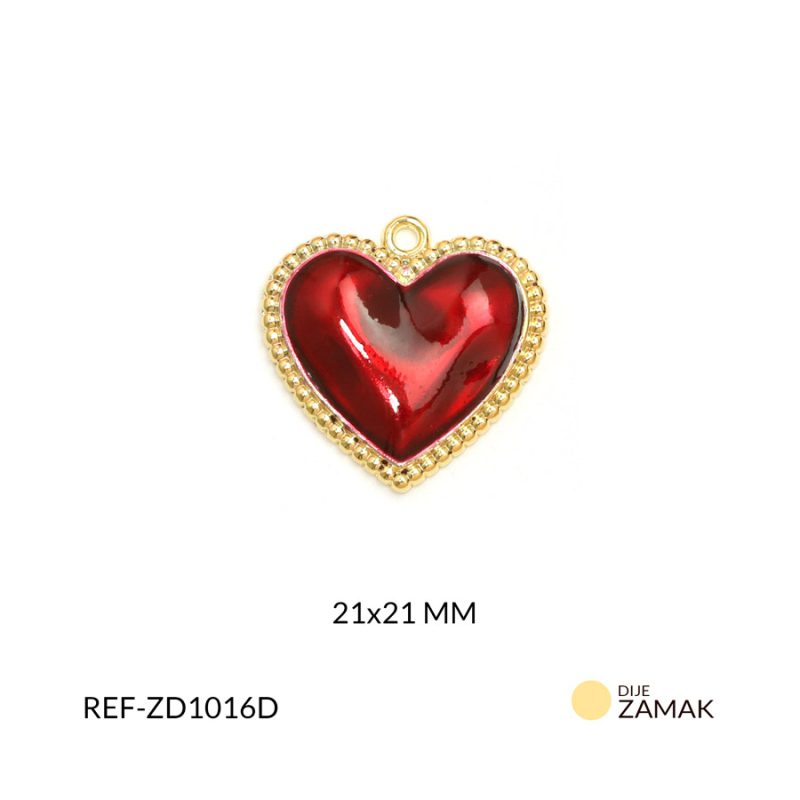 Dije corazón rojo con borde en Zamak  21x21mm