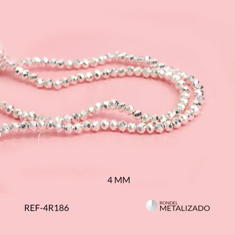Rondel metalizado plateado 4mm